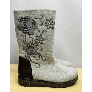 Azura Nehal Mid Calf Boot Contrast Floral Embroidered Fleece Lined Women Size 39